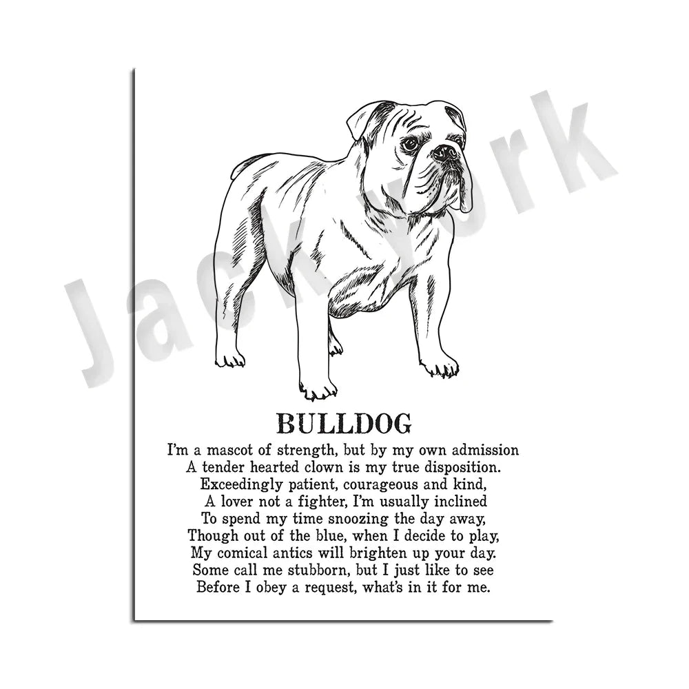 DecorBites™ Cozy Canine Collection: Dog Poetry Poster featuring Lhasa, Sheepdog, Terrier, Bulldog, Tibetan, Yorkie
