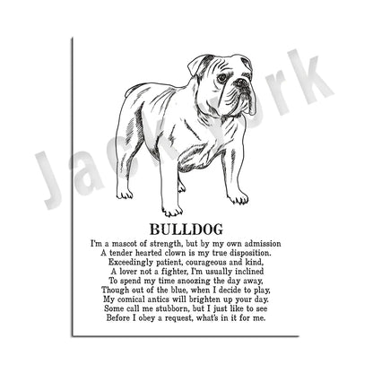 DecorBites™ Cozy Canine Collection: Dog Poetry Poster featuring Lhasa, Sheepdog, Terrier, Bulldog, Tibetan, Yorkie