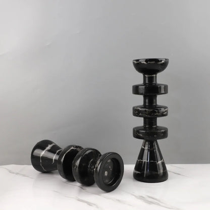 حامل شموع من الرخام الأسود من DecorBites™، حامل شموع من الحجر الأصفر العصري