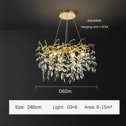 DecorBites™ Golden Branch Ceiling Crystal Chandelier for Bedroom Living Room Lighting