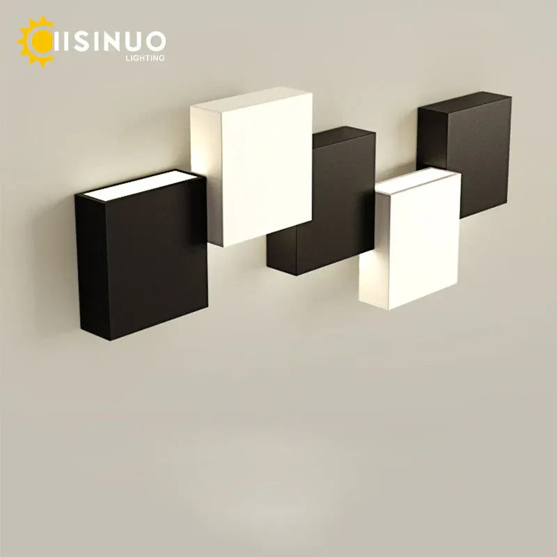 Aplique de pared LED geométrico DecorBites™ con luz blanca y negra para sala de estar, dormitorio y pasillo.