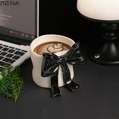 DecorBites™ Bowknot Porcelain Coffee Cup | Exquisite Tea Mug for Dining Table