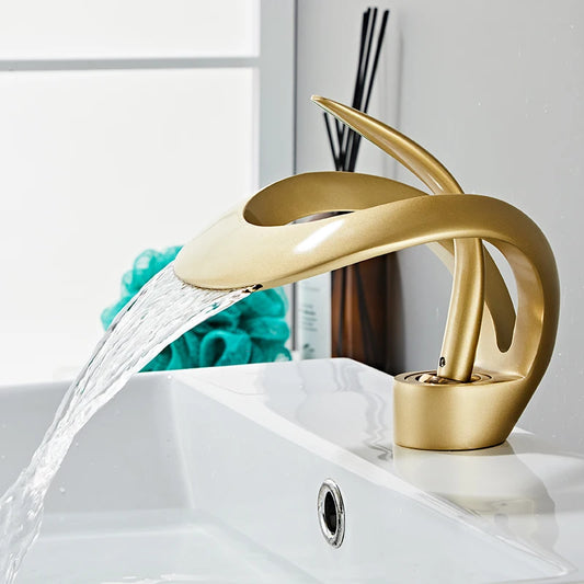 Golden/White Bathroom Basin Faucet Black Bathroom Faucet Brass Creative Grey Sink Mixer Tap Hot & Cold Waterfall Basin Faucet