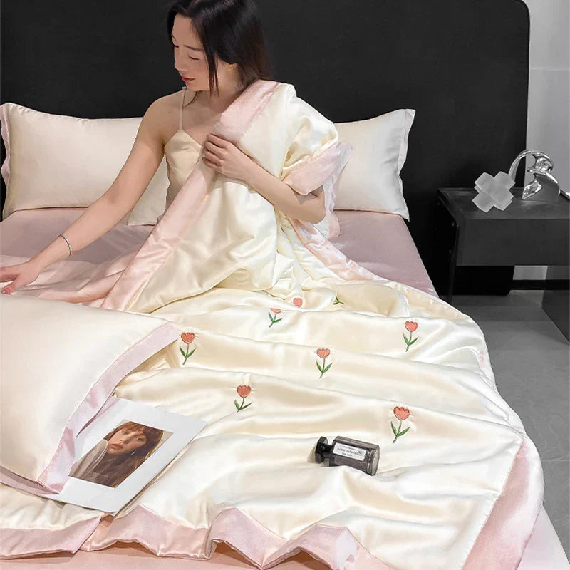 DecorBites™ Bowknot Embroidered Summer Bedding Set - Soft & Skin-friendly Quilt, Duvet, Pillowcases