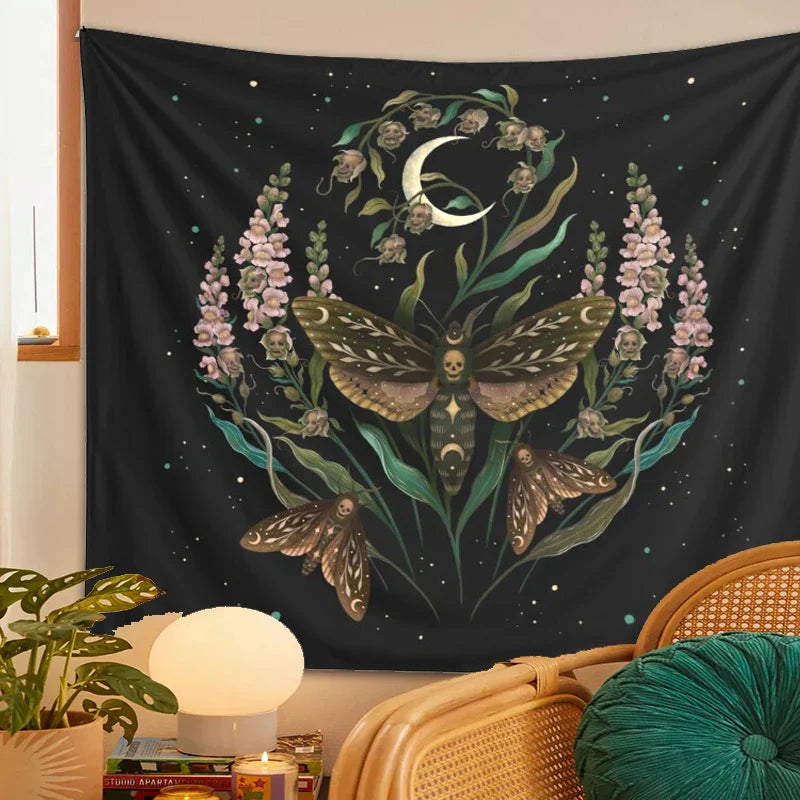 Decobites Death's Head Tapestry Wall Hanging Moon Flower Trippy Carpet Dorm Room Decor