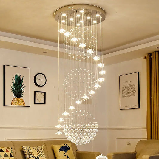 DecorBites™ Crystal Hanging Loft Chandelier - Elegant Ceiling Lighting for Staircase and Room Decor
