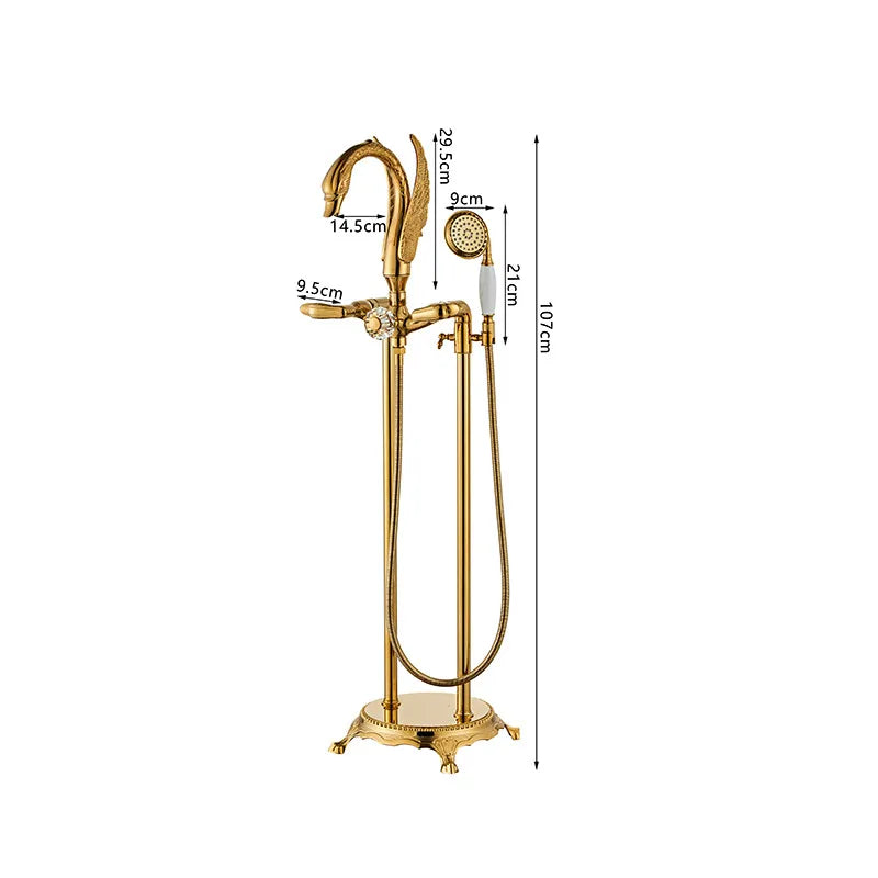 DecorBites™ Gold Swan Bathtub Mixer with Handshower Head and 360° Rotation Spout