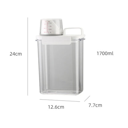 DecorBites™ Laundry Powder Dispenser Container with Measuring Cup - Transparent Storage Jar
