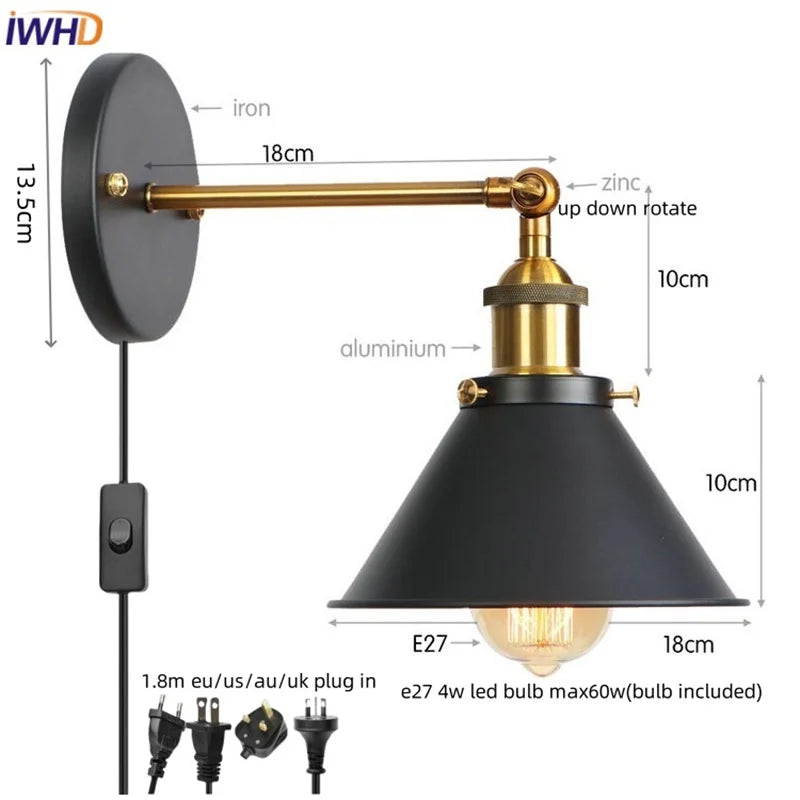Lámpara de pared LED industrial Gold™ Decorbites para iluminación de loft, escalera y dormitorio