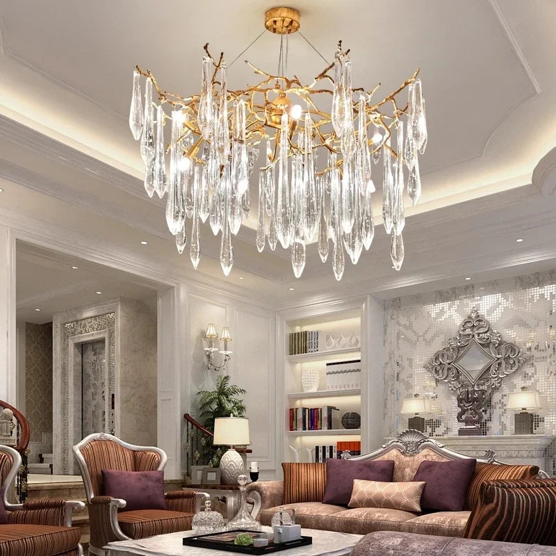 DecorBites™ Crystal Water Drop LED Chandeliers: Modern Luxury Branch Design for Living & Dining Rooms