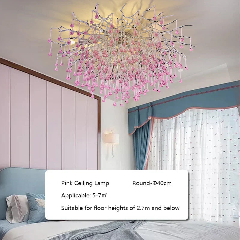Decorbites™ Kinder-Rosa-Kristall-Kronleuchter: Bunte Chrom-Deckenleuchte für das Mädchenzimmer