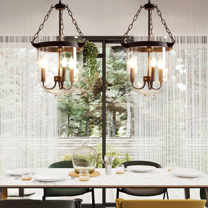 DecorBites™ Glass Bucket Pendant Light Retro Dining Room Foyer Black/Rust LED Fixture