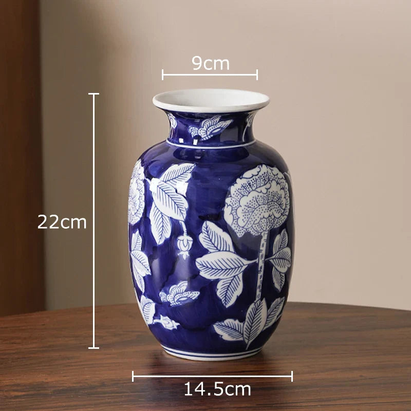 DecorBites™ Blue & White Porcelain Vase Pot for Stylish Room Aesthetic Decor & Flowers