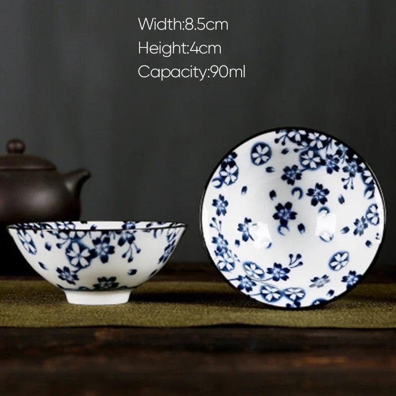 DecorBites™ Blue and White Porcelain Hand-Painted Tea Cups - Set of 1