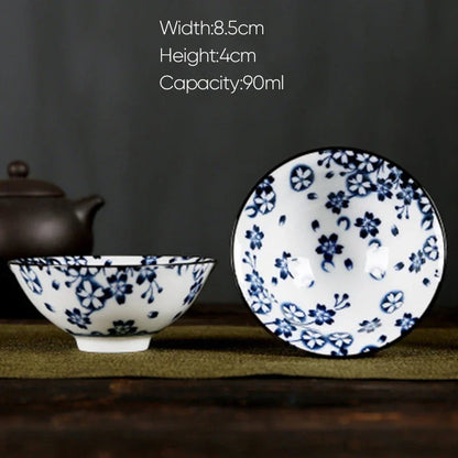 DecorBites™ Blue and White Porcelain Hand-Painted Tea Cups - Set of 1