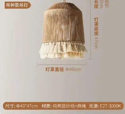 DecorBites™ Boho Fringe Hemp Rope Tassel Pendant Light for Office Bedroom Living Room