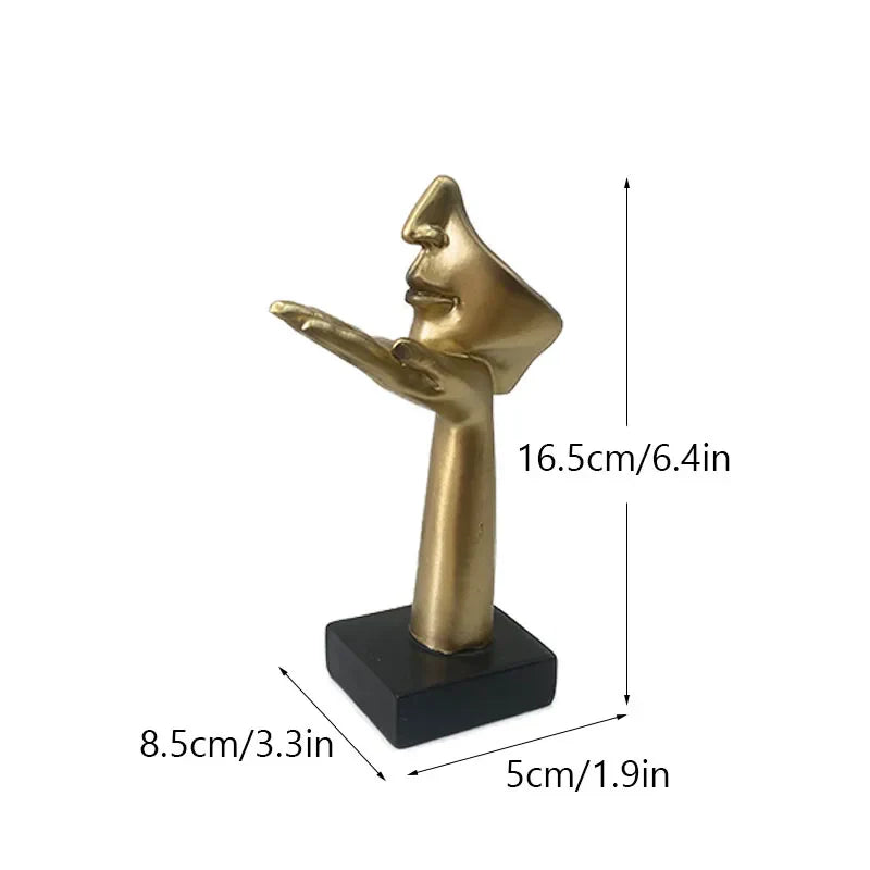DecorBites™ Golden Abstract Mask Statue 16cm Art Figure Thinker for Home Office Decor