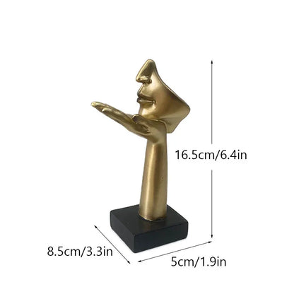 DecorBites™ Golden Abstract Mask Statue 16cm Art Figure Thinker for Home Office Decor