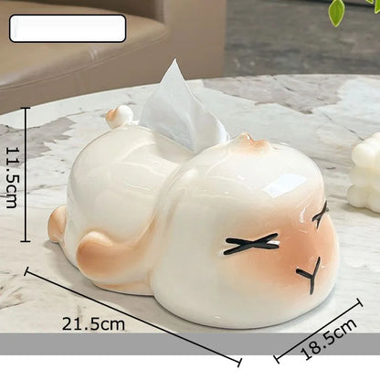 DecorBites™ Cartoon Ginger Cat Ceramic Tissue Box - Creative Desk Decoration & Paper Towel Case