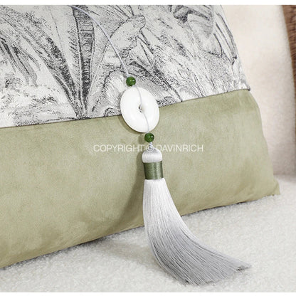 DecorBites™ Avocado Green Jungle Plants Patchwork Luxury Lumbar Pillow Cover 30x50cm