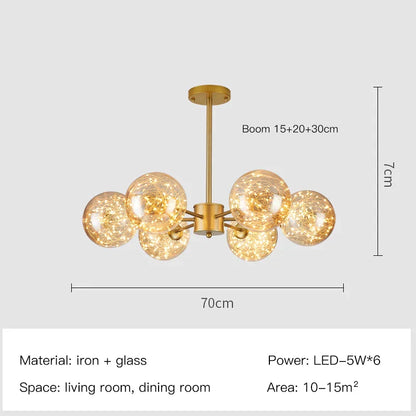 DecorBites™ Gold Star Glass Ball Pendant Light: Modern Nordic LED Chandelier for Home Décor