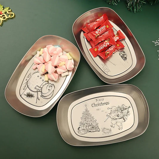 DecorBites™ Christmas Fruit Tray Santa Claus Snowman Print Decorative Plate