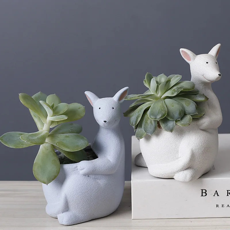 DecorBites™ Kangaroo Cartoon Ceramic Flower Pot Vase for Cactus Succulents and Plants