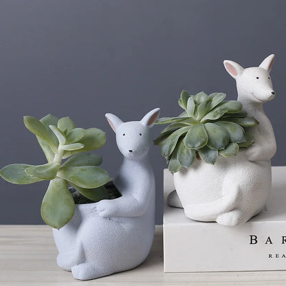 DecorBites™ Kangaroo Cartoon Ceramic Flower Pot Vase for Cactus Succulents and Plants