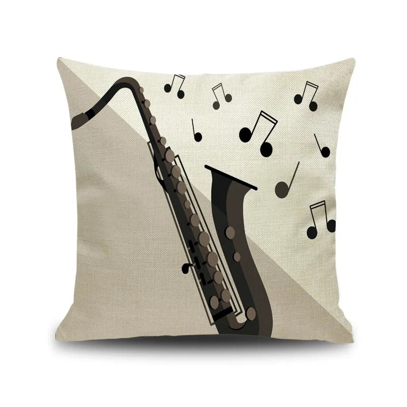 DecorBites™ Letter Notes Piano Graphic Print Linen Pillowcase 45x45cm Living Room Decor