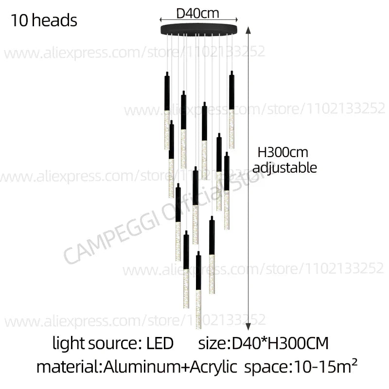 DecorBites™ Cylindrical Chandelier: Modern Nordic Indoor Lighting for Living Room, Staircase & Ceiling