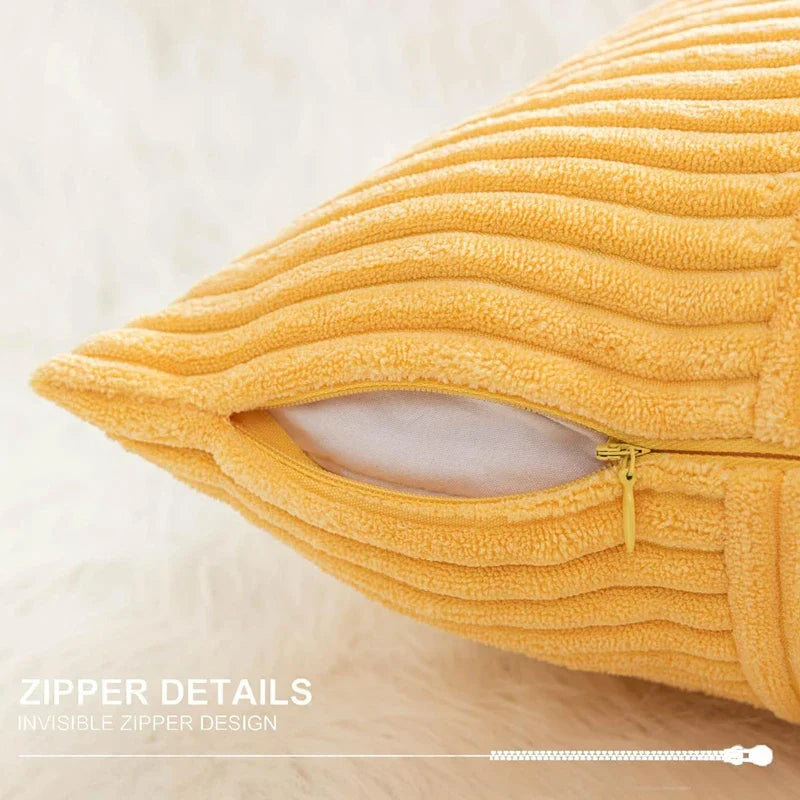 Juego de fundas de cojín DecorBites™ de pana a rayas con diseño patchwork, estilo rústico clásico amarillo