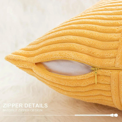 Juego de fundas de cojín DecorBites™ de pana a rayas con diseño patchwork, estilo rústico clásico amarillo