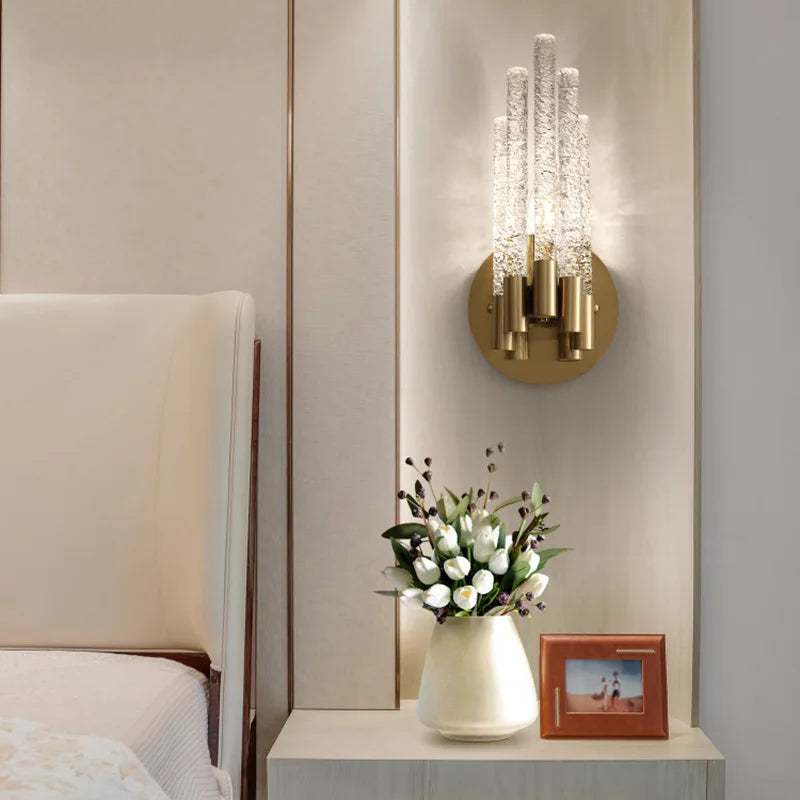 DecorBites™ Gold Metal Glass Wall Sconce, Elegant E14 Bulb Foyer Bedroom Dining Room Lamp