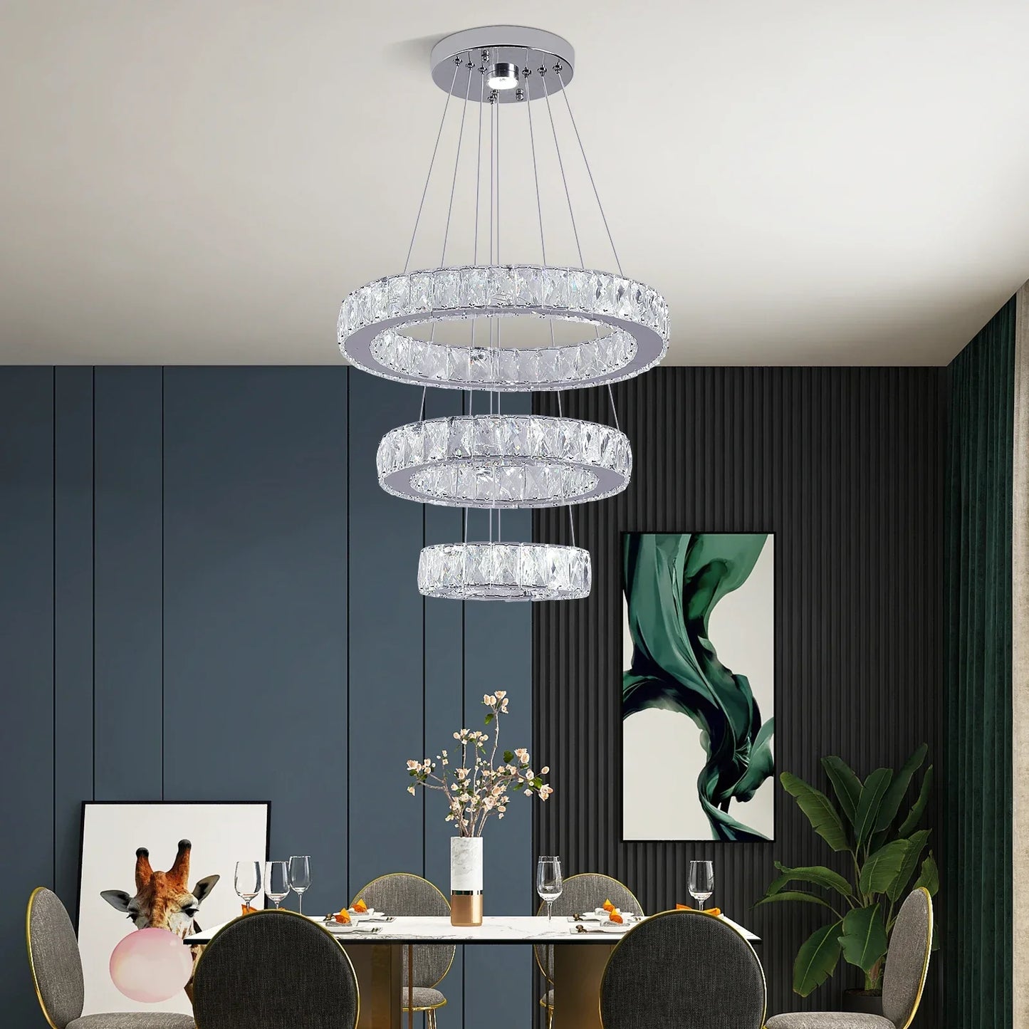 DecorBites™ Crystal LED Chandelier: Modern Pendant Light for Luxury Home Decor and Living Room