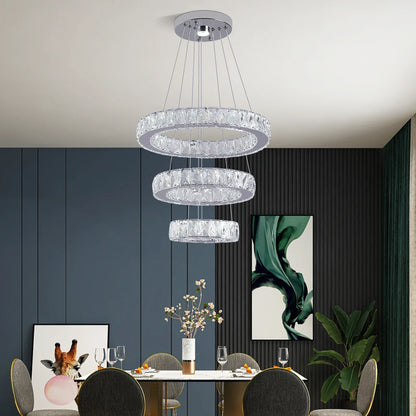DecorBites™ Crystal LED Chandelier: Modern Pendant Light for Luxury Home Decor and Living Room