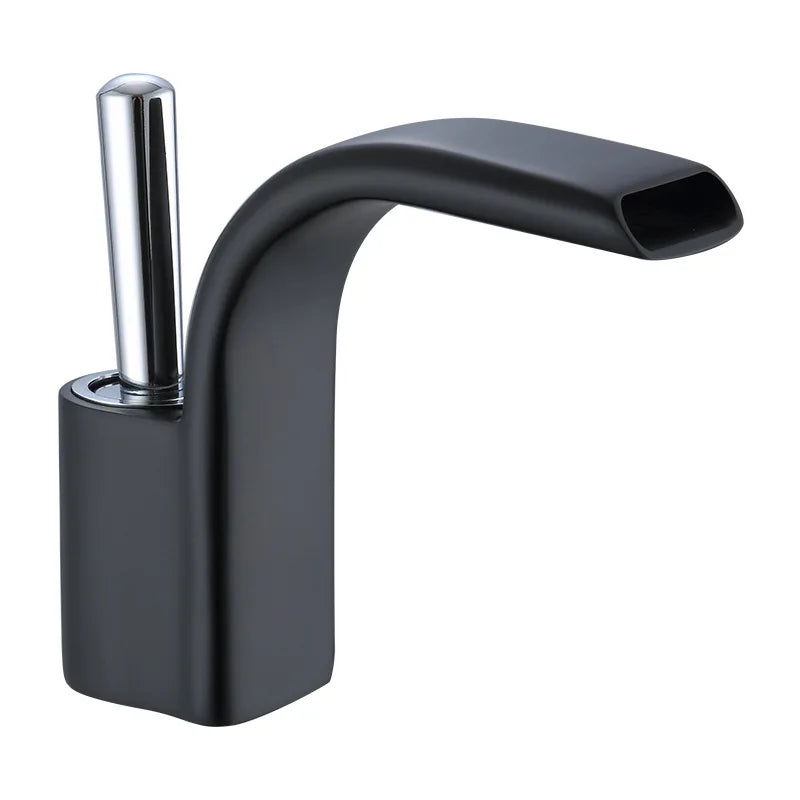 DecorBites™ Black Brass Waterfall Basin Faucet, Single Hole Hot Cold Sink Mixer Tap