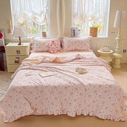 DecorBites™ Korean Cotton Patchwork Quilt with Lace and Ruffle for Summer
