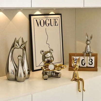DecorBites™ Gold Rabbit Ceramic Ornaments for Home & Office Decor