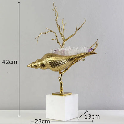 DecorBites™ Golden Conch Metal Sculpture Decorative Figurine Artwork for Modern Home Decor