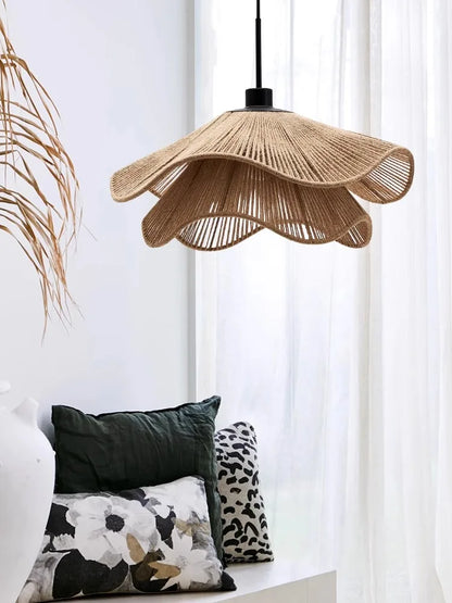 Wabi-Sabi Wicker Petal Pendant Light in Brown Beige