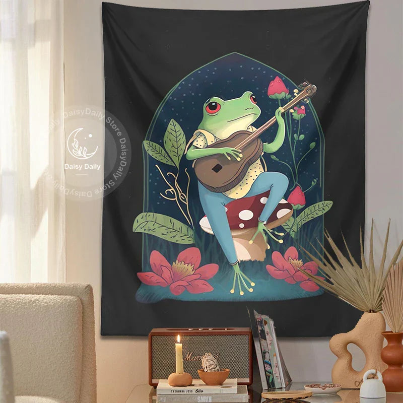 Decobites Psychedelic Frog Guitar Tapestry | Botanical Hippie Wall Cloth