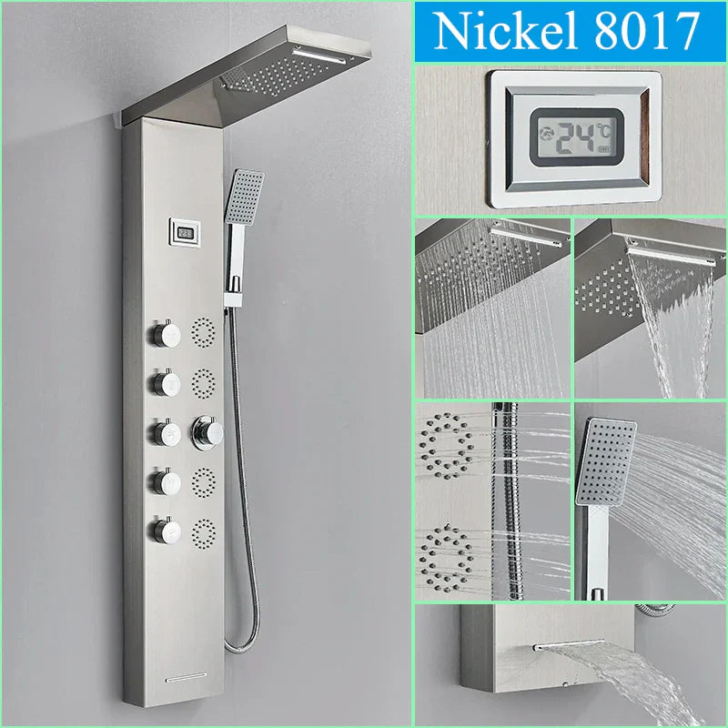 صنبور دش أسود مثبت على الحائط من DecorBites™ مع شلال مطري وخلاط ساخن وبارد