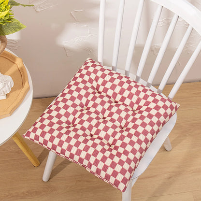 Decobites Checkered Corduroy Seat Cushion, Winter Thick Dining Chair with Strap