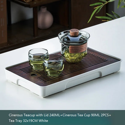 DecorBites™ Glass Teapot Set: Chinese Kung Fu Tea Bamboo Tray & Quick Drain Storage