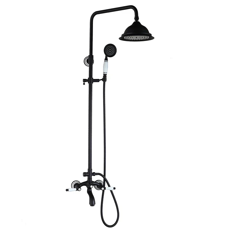 DecorBites™ 8 Inch Matte Black Shower Faucet Set with Hand Spray and Rainfall Head