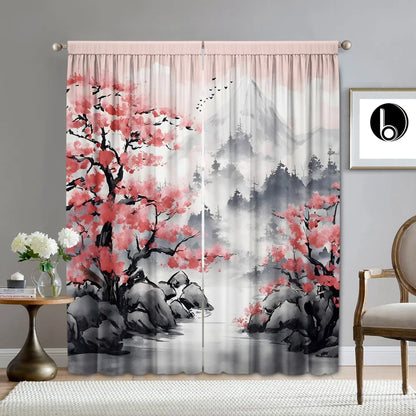 Decobites Snow Seeking Plum Blossom Curtains: Kitchen, Living Room, Balcony Curtains With Pole Bag