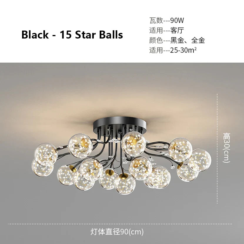 DecorBites™ Glass Bubble Ball Crystal LED Ceiling Light - Black Gold Aesthetic Décor