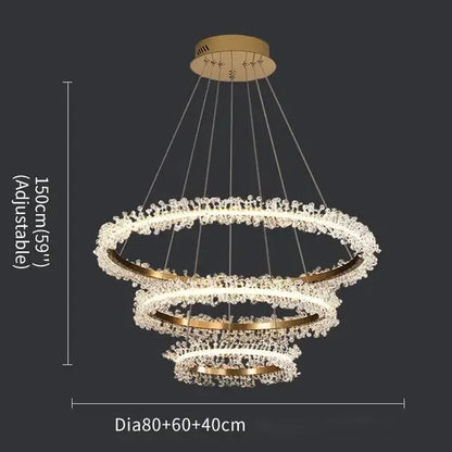 Lámpara de araña LED DecorBites™ con anillo de cristal dorado para decoración del hogar. Ideal para sala de estar, comedor y dormitorio de lujo.