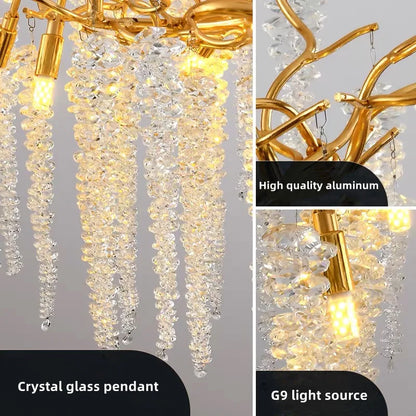 DecorBites™ Gold Crystal Chandelier: Modern Luxury Hanging Branches, for Dining Kitchen Living Bedroom