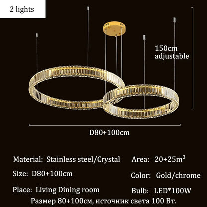 Modern Crystal Ring Pendant Chandelier In Gold Or Silver